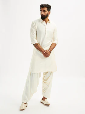Men’s Cream Viscose Pathani Kurta Set