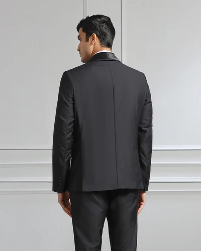 Luxe Three Piece Black Solid Formal Suit - Meriner - Image 5