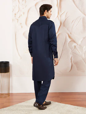 Men’s Blue Cotton Pathani Suit Set