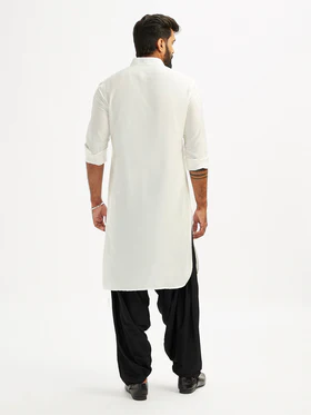 Men’s White And Black Viscose Pathani Kurta Set